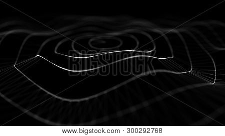 Wave 3D. Wave Of Particles. 3D Glowing Abstract Digital Particles Background. Data Technology Illust