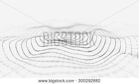 Wave 3D. Wave Of Particles. 3D Glowing Abstract Digital Particles Background. Data Technology Illust