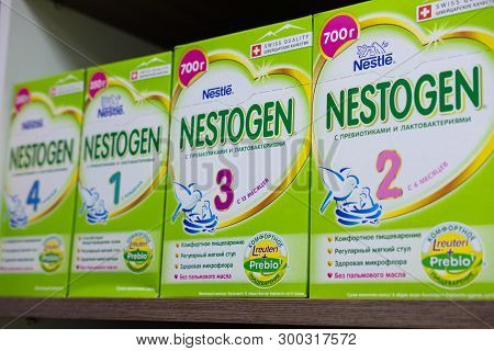 Sievierodonetsk, Ukraine - February 17, 2018: Baby Food Nestle Nestogen On White Background