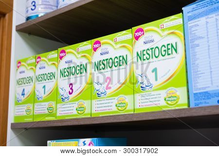 Sievierodonetsk, Ukraine - February 17, 2018: Baby Food Nestle Nestogen On White Background