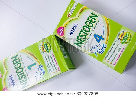 Sievierodonetsk, Ukraine - February 17, 2018: Baby Food Nestle Nestogen On White Background