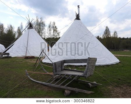 Nenets Herders Hut For The Summer On A Meadow, On A Clear Day