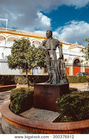 Statue And Tribute Monument To The Famous Spanish Torero Curro Romero In The Maestranza Bullring, Se