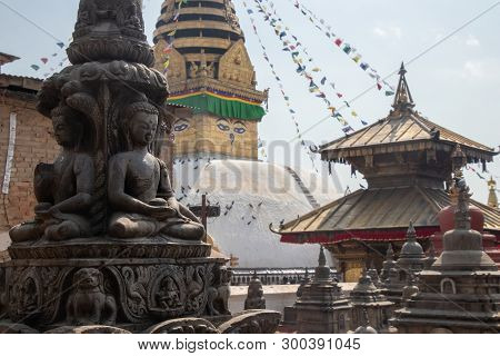 Swayambhunath Is An Ancient Religious Architecture Atop A Hill In The Kathmandu Valley.swayambhunath