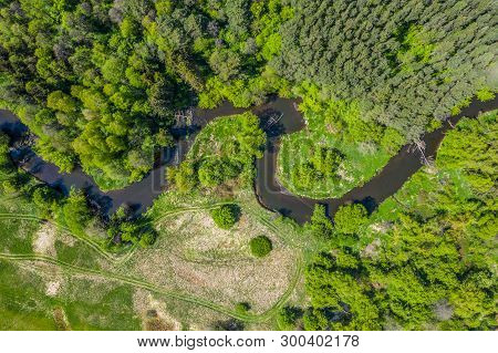 Aerial View Of Nida River In Poland. Natural Bends