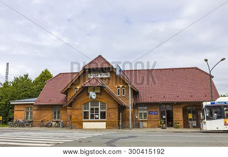 Wismar, Germany - June 24, 2014: Building Of Wismar Railway Station In The Town Of Wismar, Mecklenbu