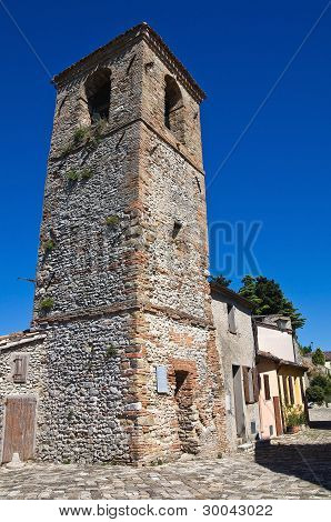 Civic toren. Montebello. Emilia-Romagna. Italië.