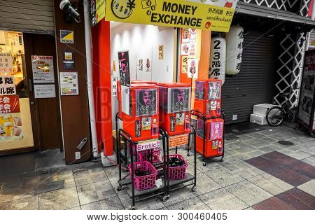 Osaka, Japan, January 14, 2019 : Vending Box Japanese Capsule Toys 