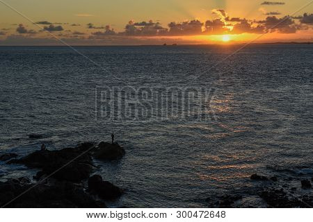 Sunset At Porto Da Barra Beach In Salvador Bahia, Brazil