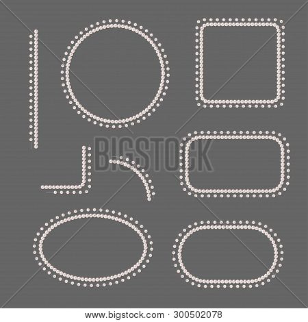 Set Of Pearl Frames Isolated On Gray Background. Vector Elements For Wedding Decoration, Banners, Ca