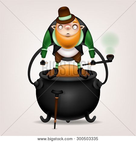 Postcard, Flyer, Invitation. A Character With A Red Beard, A Pipe And A Cane On A Light Background. 
