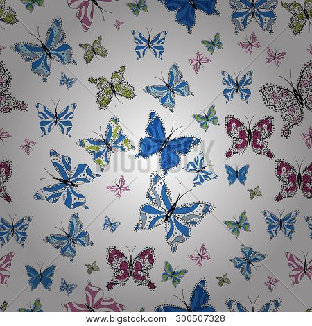 Sketch, Doodle, Scribble. Repeated Butterflies. Cute Girly Seamless Pattern Drawn By Hand. Endless. 