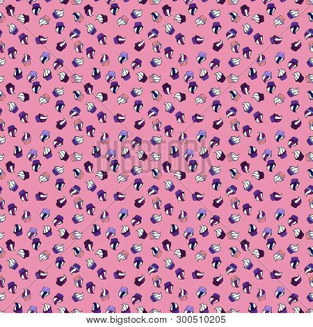 Sweets Background Design. Cupcakes Seamless Pattern With Watercolor On Purple, White And Pink Backgr