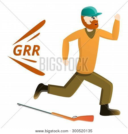 Hunter Running Away Icon. Cartoon Of Hunter Running Away Vector Icon For Web Design Isolated On Whit