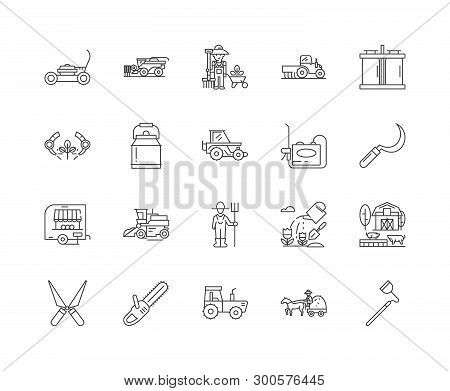 Farm Machinery And Equiment Line Icons, Signs, Vector Set, Outline Illustration Concept