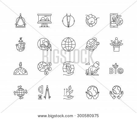 Geodesy Line Icons, Signs, Vector Set, Outline Illustration Concept
