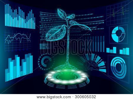 3d Low Poly Green Plant Hud Ui Display. Future Polygonal Triangle Point Line Ecology Problems Soluti