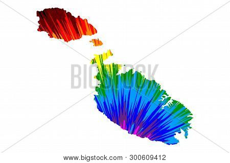 Malta - Map Is Designed Rainbow Abstract Colorful Pattern, Republic Of Malta Map Made Of Color Explo