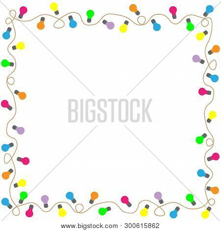 Frame Colorful Lamps. Ornate Framework Isolated On White Background. Modern Art Scoreboard. Decorati