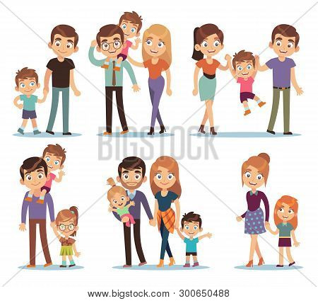 Family Characters. Happy Traditional Families People Relationship Mother Father Kids Grandma Grandpa