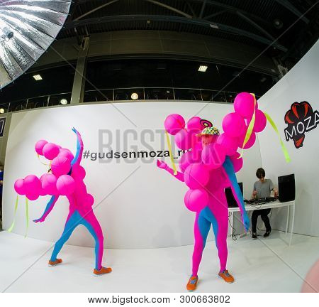 Moscow, Russia - April 11, 2019: Unidentified Ballet Dancers In Exotic Colored Costumes Perform A Pe