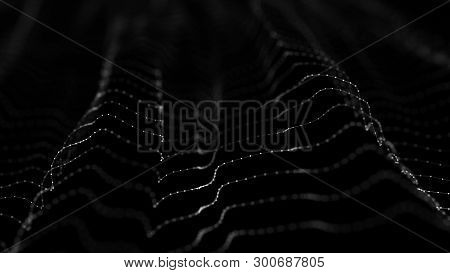 Wave 3D. Wave Of Particles. Abstract Background With A Futuristic Wave. Big Data Visualization. Tech