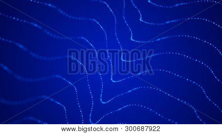 Wave 3D. Wave Of Particles. Abstract Background With A Futuristic Wave. Big Data Visualization. Tech