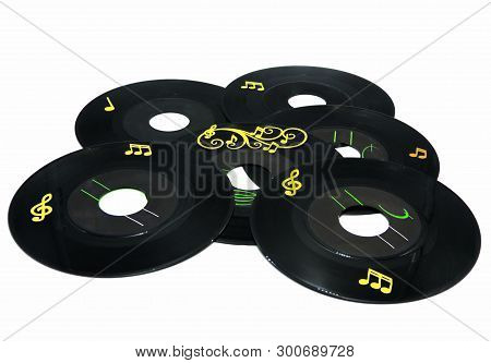 Retro Style Seven Inch, 45, Vinyl Singles, On White Background, Studio Shot
