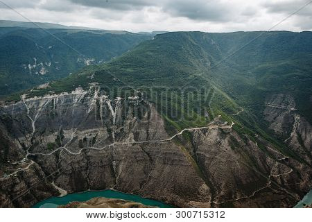 View Of The Sulak From The Village Of Dubki From A Height Of 900 Meters Above Sea Level. Sulak Canyo