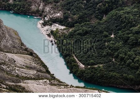 View Of The Sulak From The Village Of Dubki From A Height Of 900 Meters Above Sea Level. Sulak Canyo