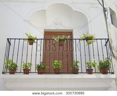 Whitewashed Balcony At Fregenal De La Sierra, Badajoz, Extremadura, Spain