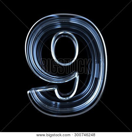 Transparent X-ray Number 9 Nine. 3d Render Illustration On Black Background