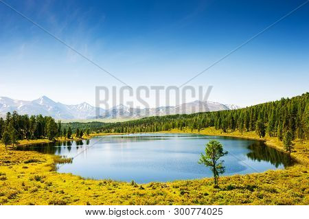 Kidelu Lake In Altai Mountains, Siberia, Russia. Beautiful Summer Landscape