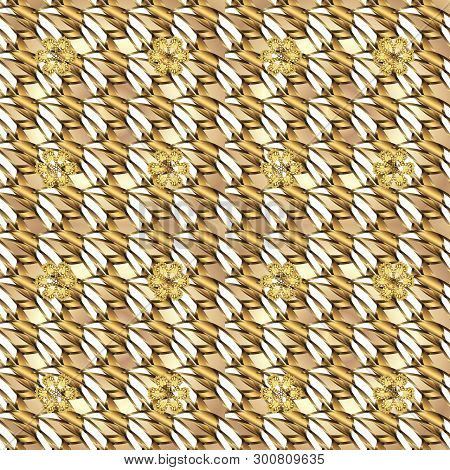 Pattern On Beige And Brown Colors. Vector Golden Mehndi Seamless Pattern. Ornamental Floral Elements