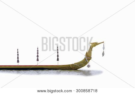 Royal Barge Suphannahong Thai Ancient Wooden Boat Floating On River In White Background