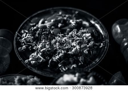 Popular Indian & Asian Lunch Dish I.e. Bheja Fry Or Brain Fry In A Glass Plate Along With Salt And B