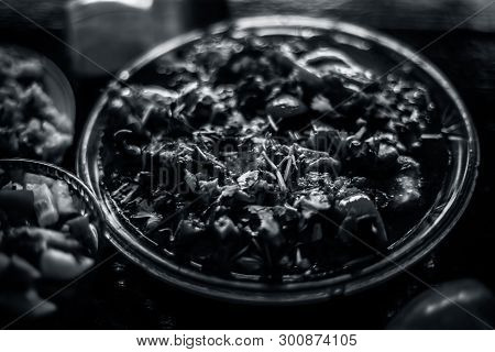 Popular Indian & Asian Lunch Dish I.e. Bheja Fry Or Brain Fry In A Glass Plate Along With Salt And B