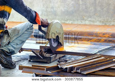 Cutting Of Iron Steel Tmt Bars With Motorised Steel Cutter And Generation Of Sparks