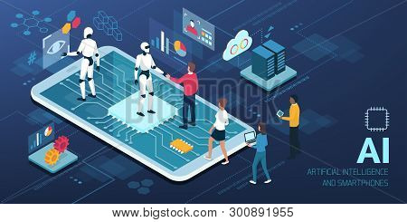 Human-ai Interaction: People Meeting Android Robots On A Smartphone With Ai Processor, Artificial In