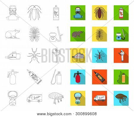 Pest, Poison, Personnel And Equipment Outline, Flat Icons In Set Collection For Design. Pest Control