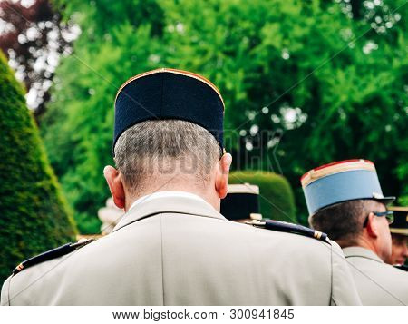 Rear View Oh Military General Neck At Ceremony To Mark Western Allies World War Two Victory Armistic