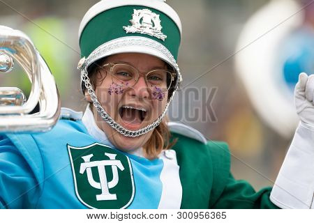 New Orleans, Louisiana, Usa - February 23, 2019: Mardi Gras Parade, The Tulane University Marching B