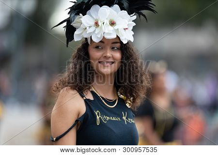 New Orleans, Louisiana, Usa - February 23, 2019: Mardi Gras Parade, Member Of The Nitmeaux Krewe,  D