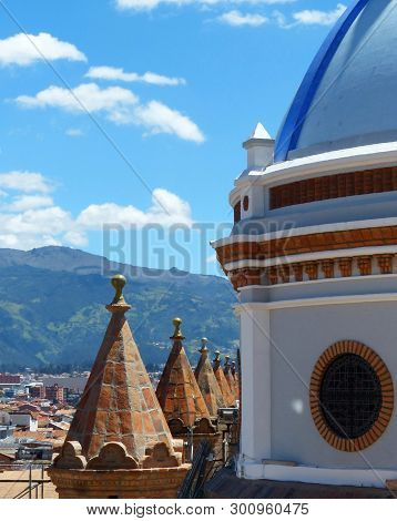 Cuenca, Ecuador. Cityscape Of The Historical Center City, Unesco World Heritage Site, And View Of To