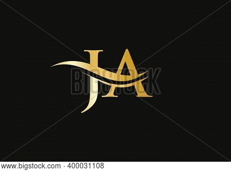 Minimalist Letter Ja Logo Design With Water Wave Concept. Ja Letter Logo Design