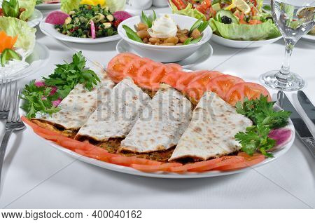 Turkish Lahmacun Kebap, One Of The Most Important Dishes Of Turkish Cuisine, Delicious And Tradition