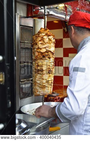 About Street Food In Turkey Doner Kebab Is Always Preferable, Chicken Doner Kebab In A Restaurant In