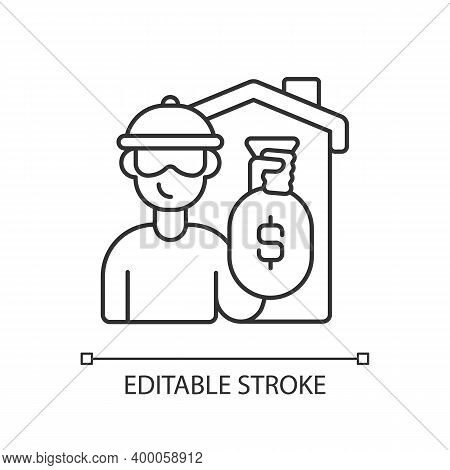 Theft Linear Icon. Home Burglary And Robbery. House Invasion. Residence Protection. Thin Line Custom