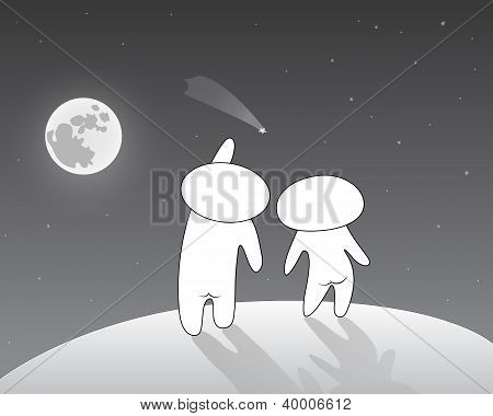 Amanti guardando una stella cadente la luna piena