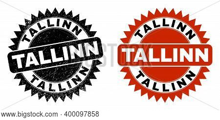 Black Rosette Tallinn Watermark. Flat Vector Distress Watermark With Tallinn Text Inside Sharp Roset